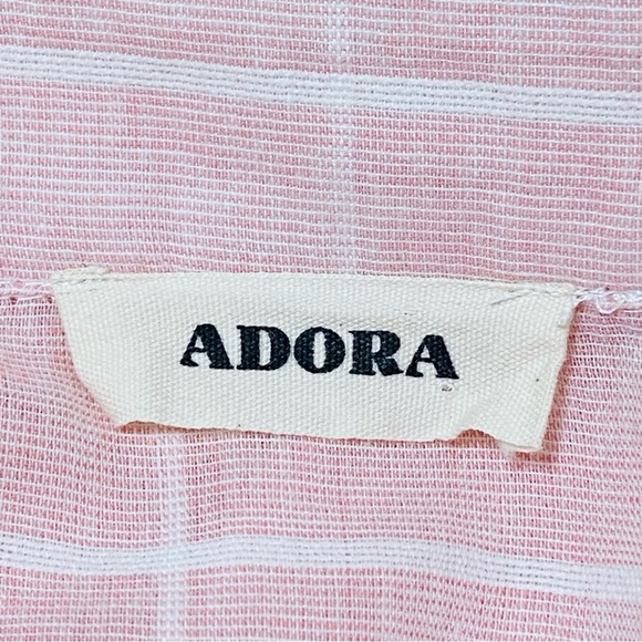 Adora Pink White Striped Sheer Button Shirt Roll Tab Sleeves Medium - Picture 5 of 8